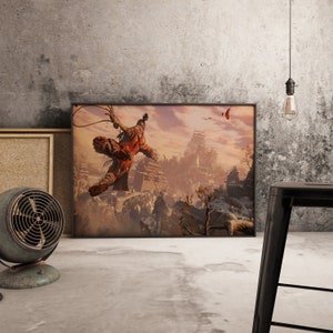 Poster Sekiro Shadows Die Twice, opera d'arte del gioco Samurai, stampa su carta Kraft, arte murale del guerriero giapponese, arredamento per giocatori, regalo per giocatori