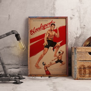 Poster Bloodsport, Jean-Claude Van Damme Arts, Arte murale retrò, Arredamento vintage per la casa, Stampa su carta Kraft, Regalo poster del film