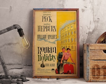 Roman Holiday Movie Poster: Audrey Hepburn & Gregory Peck, Vintage Kraft Paper Print
