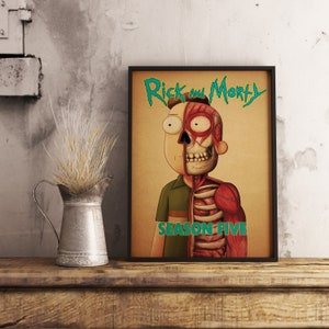 Póster de Rick y Morty, impresión de aventuras interdimensionales, arte de comedia de ciencia ficción, arte de pared de dibujos animados, póster de papel kraft, decoración de programas de televisión