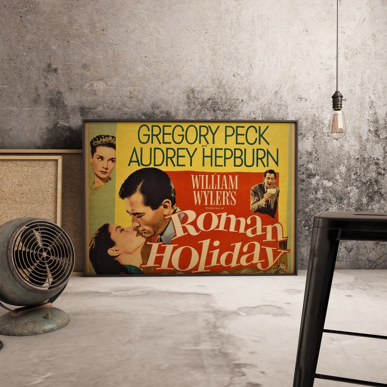 Roman Holiday Movie Poster: Audrey Hepburn & Gregory Peck, Vintage ...