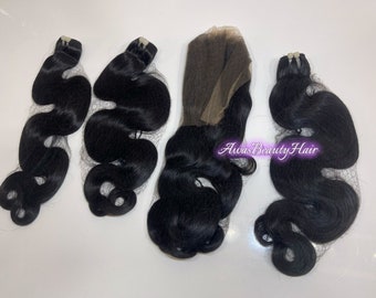 100% Human Black Natural Hair Body Wavy 3 Bundles 26 INCH 13x6 HD Lace 22 INCH F4-Body wavy