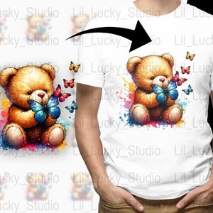 Cute Bear Holding Butterflies Clipart, Baby Nursery Art Print, Kids Room Wall Decor, Digital Download Png Pdf Jpeg