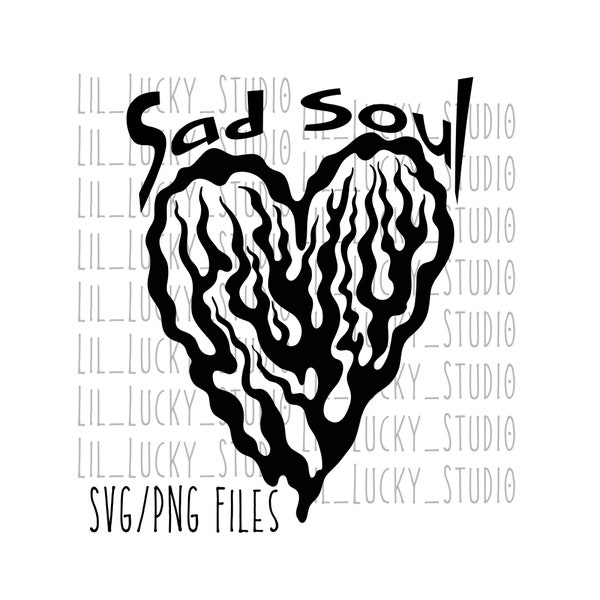 Sad Soul Distressed Heart Design - Digital PNG/SVG Files for T-Shirt Printing, Emotional Graphic Art, Unique Gift for Emo Friends
