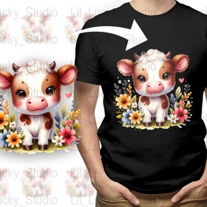 Cute Baby Cow Clipart, Farm Animal Illustration, Instant Download, Svg Png Pdf Jpeg, Kids Nursery Decor, Printables, Scrapbooking