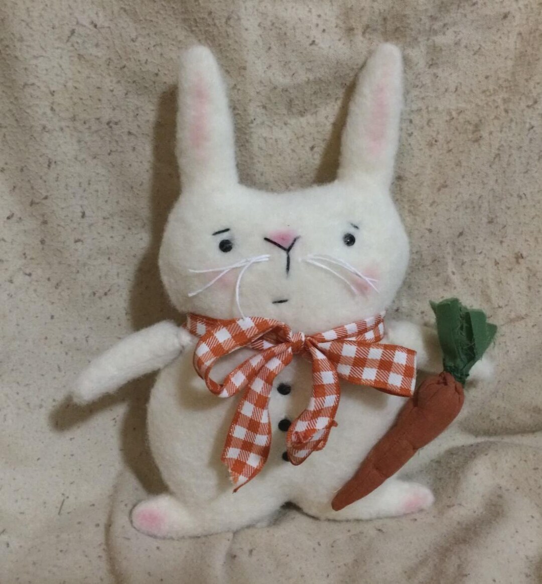 Primitive Spring White BUNNY RABBIT Doll & Carrot - Handmade Easter ...