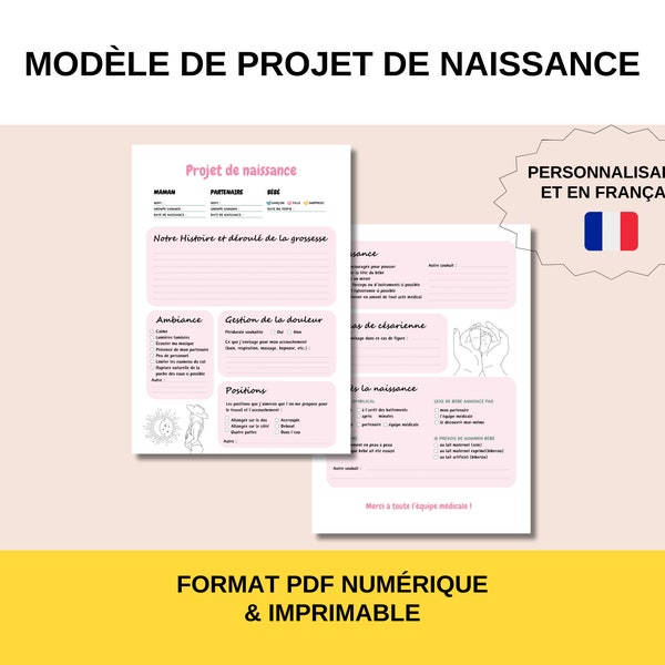 Modèle de Projet de naissance en français - à imprimer et à compléter - Rose