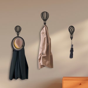 Hot air balloon metal wall hooks, funny kids coat rack for nursery or playroom