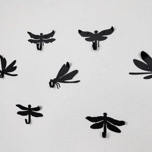Metal dragonfly wall art, dragonfly clothes hooks set, dragonfly coat hanger, dragonfly wall decor, key rack, black metal hook, hat hanger