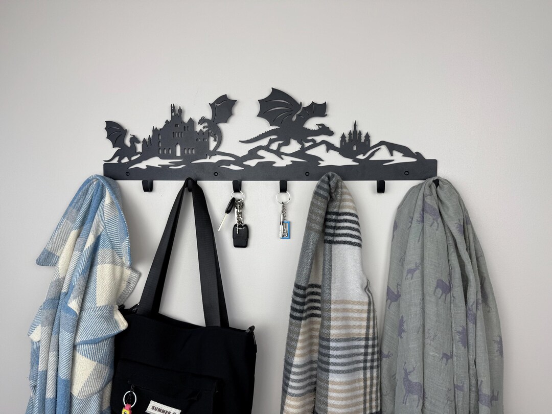 Dragon Rack Metal Gothic Coat Rack, Dragon Hanger, Black Metal Hooks, Fantasy Wall ...