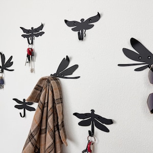 Metal dragonfly hooks set, unique gift, dragonfly hanger, housewarming gift, single wall hook, modern coat rack, coat hook