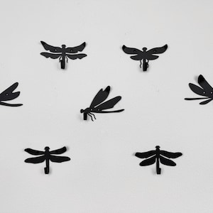 Set of 7 wall mounted metal dragonfly hooks, modern coat rack, unique wall art, dragonfly hanger, dragonfly gifts