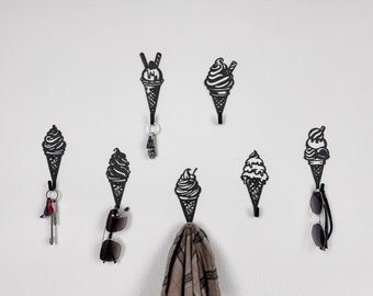 Unique ice cream wall hook set, nursery decor, wall hooks, ice cream decor, modern coat rack, key hooks, girls room decor