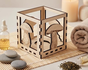 Portacandele a forma di fungo in legno – Decorazione per lumini a tema bosco – Arredamento rustico per la casa – Regalo naturale fatto a mano – Accogliente stile cottagecore