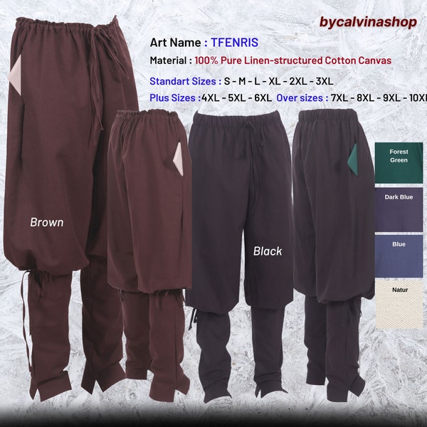 bycalvinashop - TFENRIS Cotton Canvas Pants- Medieval, LARP, and Viking Renaissance Trousers (Sizes S-10XL)-Made in Turkey.