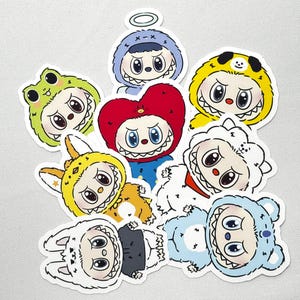 Pop Mart Labubu 32 Large Sticker, 2 Sets, 2.6" Tall, No Repeat, Cartoon, Cute Labubu Sticker, Journal Sticker, Laptop sticker, Diary sticker