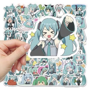 Hatsune Miku 200 Fan Sticker, 5 Sets, No Repeat, Vocaloid Stickers, laptop stickers, Cartoon, Cute Miku Sticker, Journal Sticker, 初音ミク