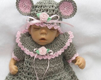 Cheryls Crochet CB6 Doll 8 to 9 inches Adorable Mouse Baby Dress Set PDF Download Crochet Pattern