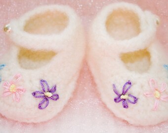 Cheryls Crochet CCF8 Baby Felted Flower Mary Jane Baby Shoes PDF Download Crochet Pattern