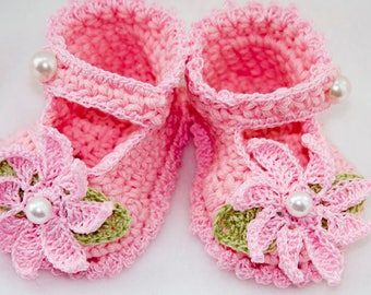 Cheryl's Crochet CC40 Baby Flower Mary Jane 2 Booties PDF Download Crochet Pattern