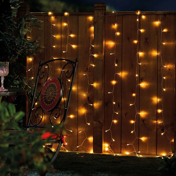 Firefly Solar Light Set 200 Led Curtain Warm White Flashing or Static