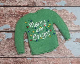 Elf Clothes - "Merry and Bright" Sweater, Elf Sweater, Elf clothes, Christmas Elf, Original Elf or Plush Elf