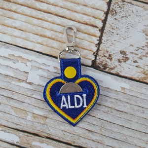 Heart Aldi Quarter Keychain Quarter Keeper Cart Quarter Keychain for Aldi and similar stores. Great for Christmas Stocking Stuffers image 1