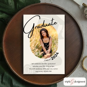 Graduation Invitation Template with Photo, 5x7, Senior Graduate Announcement Template, Editable with Canva, Modern