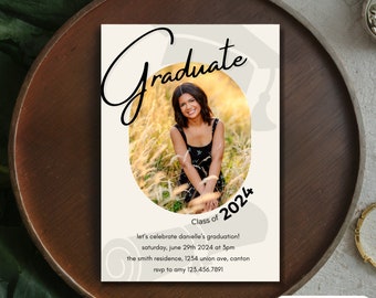 Graduation Invitation Template with Photo, 5x7, Senior Graduate Announcement Template, Editable with Canva, Modern