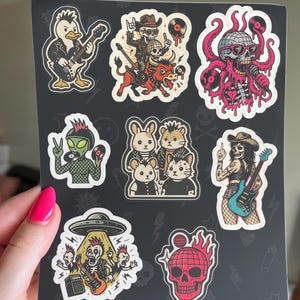 Foglio di adesivi Punk Rock Rodeo Disco / 8 fustelle in vinile (13 × 16,3 cm) con temi grunge, Riot Grrrl, stivali da cowboy e palla da discoteca
