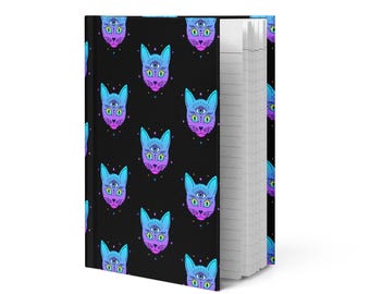 Cuaderno de tapa dura con diseño de gato alienígena / Cuaderno de escritura rayado / Diario / Cuaderno universitario / Regalo para escritores / Agenda de tapa dura