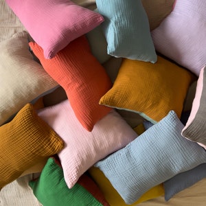 Organic Pillow/Cushion Cover %100 Cotton Certified 4 Layers Muslin , 40 Color Options, You can choose different colors for both sides!
