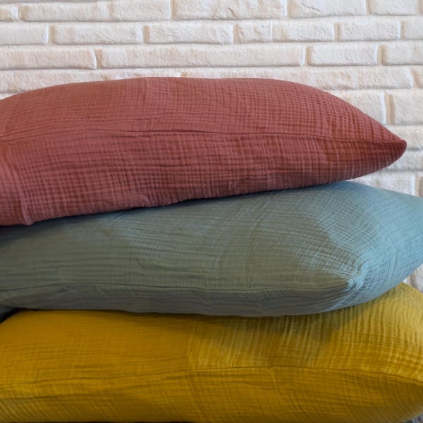 Organic Muslin Pillow Cover: 100% Cotton, 40 Colors, Custom Size