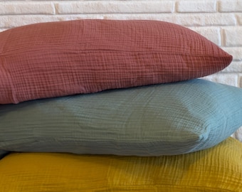 Organic Muslin Pillow Cover: 100% Cotton, 40 Colors, Custom Size