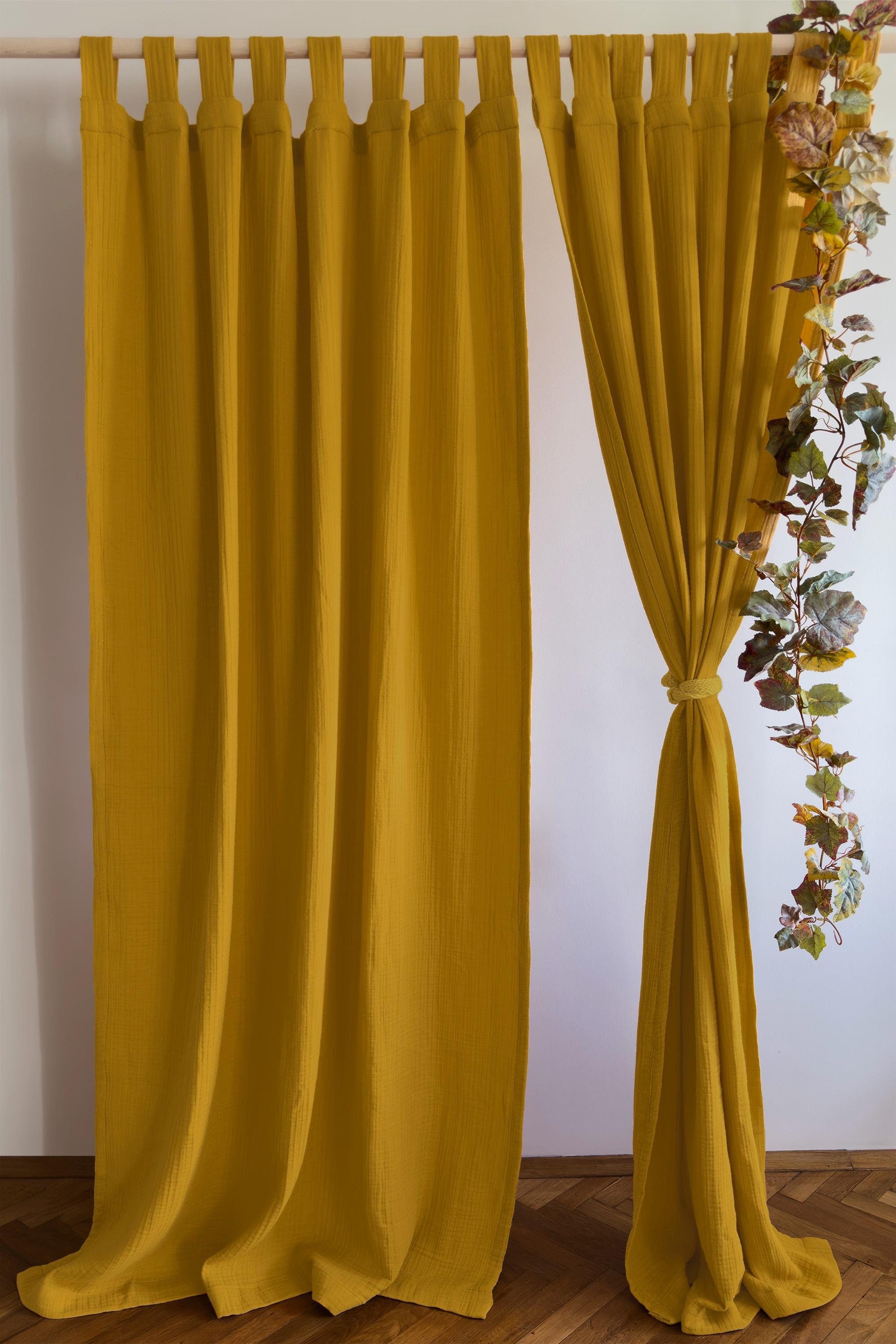 Natural %100 Organic Cotton 4 Layers "NOT 2" (Sweet Mustard Color) Muslin Curtains, Custom Made for Living Room, Bedroom, Kitchen, Nursery