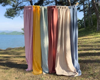 Semi-Sheer Organic Cotton & Dye Curtains, %100 Natural, (165 GSM) Gauze Fabric, 23 Colors, Checkered Pattern, Handmade, Custom Made