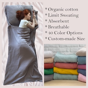 Organic Cotton Travel Sheet: Camping, Hostel Sleep Sack - 40 Colors