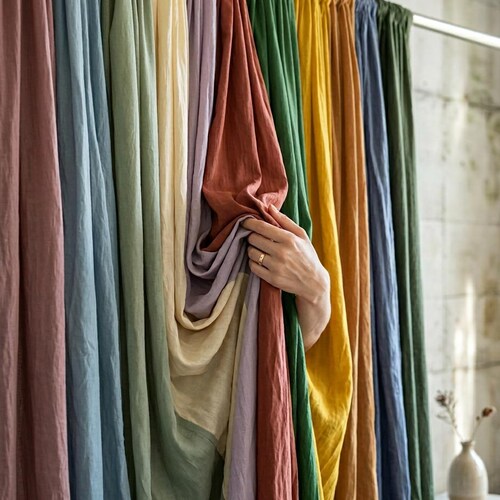 Boho Organic Cotton Curtains Custom Size, Handmade Fabric Drapes, Soft Light Filtering Window Panels