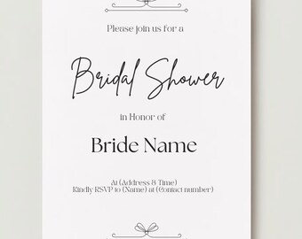 Elegant, Simple, Minimal Bridal Shower Invitation Template