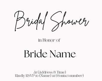 Elegant, Simple, Minimal Bridal Shower Invitation Template