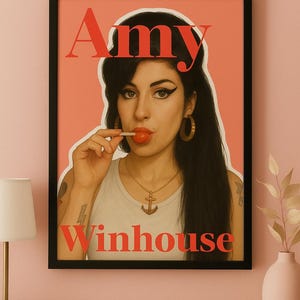 Amy Winehouse Framed Digital Art Print | Retro Pop Art | Pink Room Decor | Music Icon Tribute