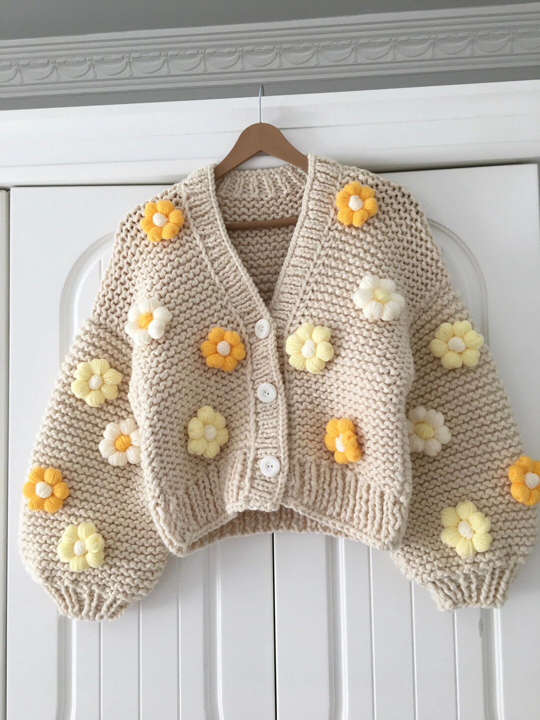 Handmade Big Daisy Cardigan: Chunky Knit Yellow Flowers