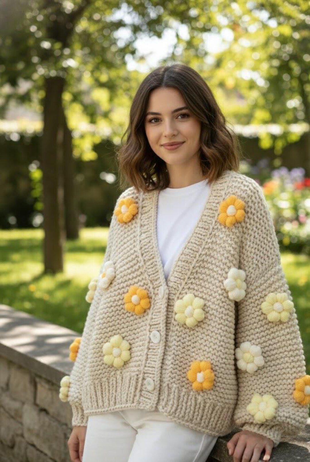 Handmade Big Daisy Cardigan: Chunky Knit Yellow Flowers - Etsy