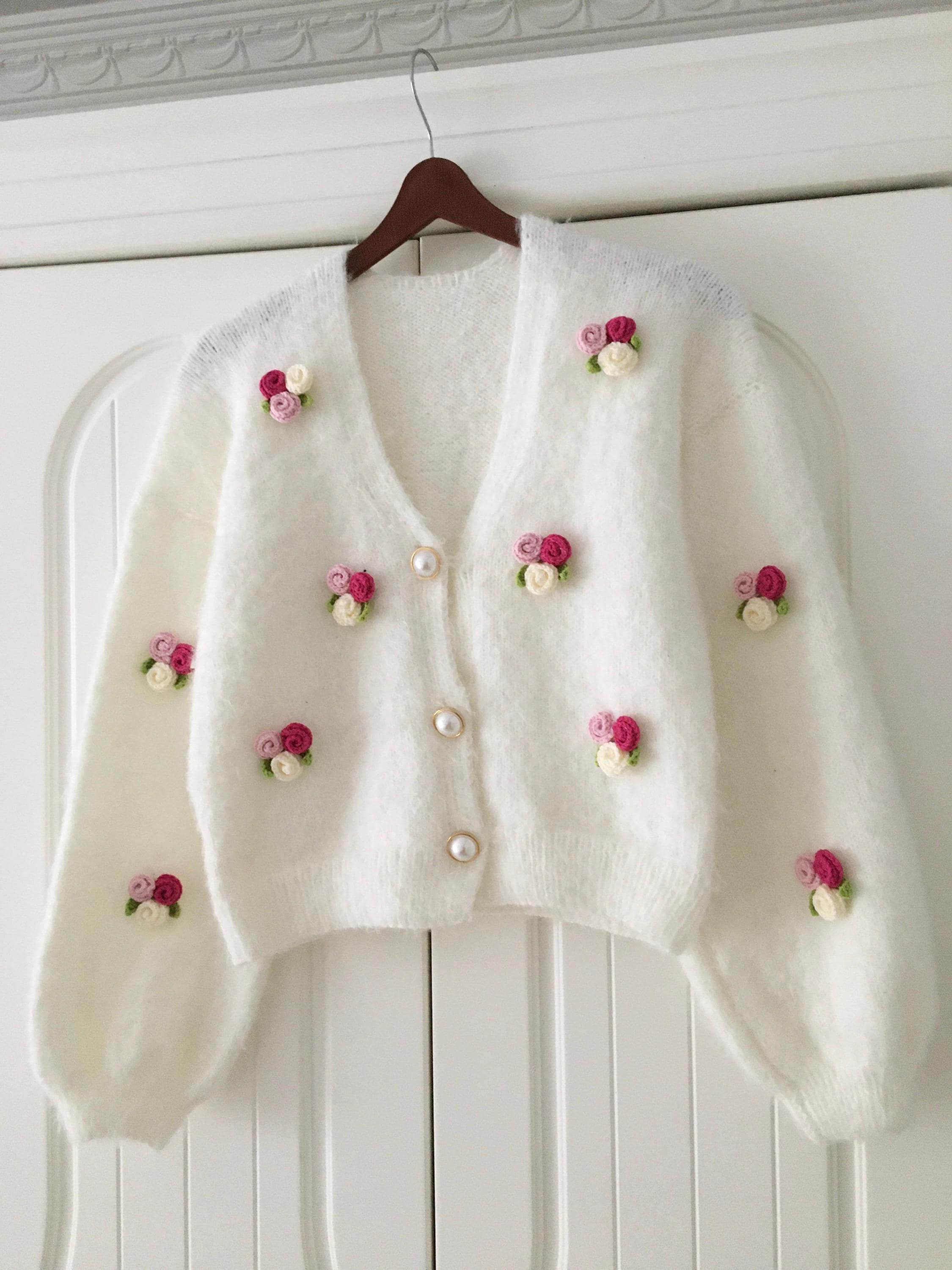 Handmade Pink Rose Angora Cardigan: Fluffy Bridal Knit Cardigan