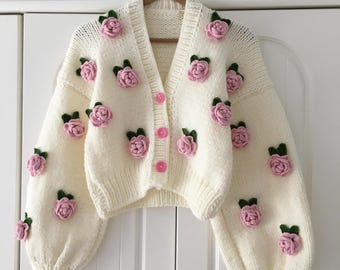 即日発送ピンクRosie flower knit tops andmary ANDMARY】Rosie flower knit tops