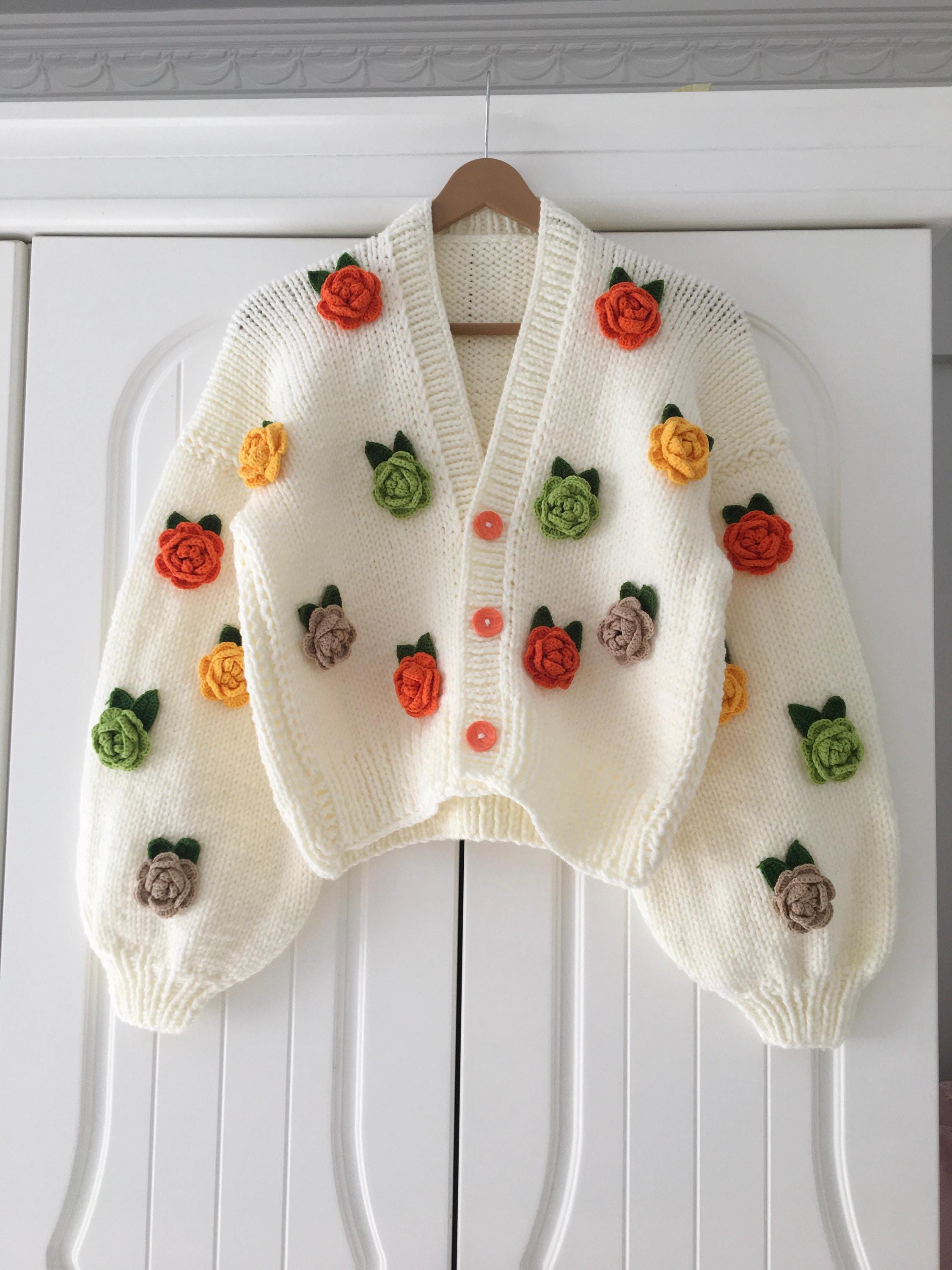 ❤︎ いいな ❤︎vintage flower knit cardigan❤︎ Retro Flower Colab Crochet Cardigan, Floral Pattern Cardigan
