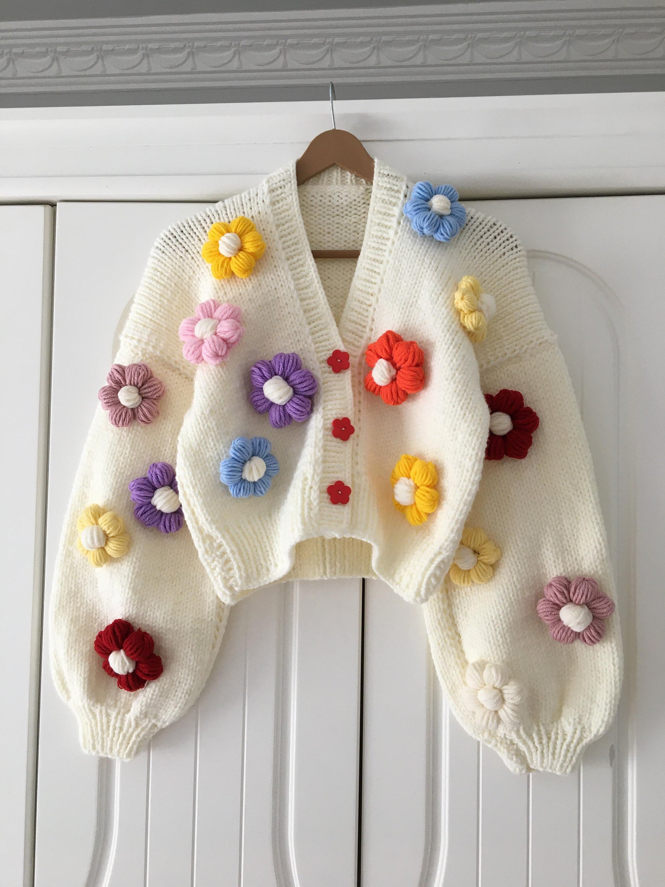 トップス FAKE AS FLOWERS KNIT CARDIGAN Handmade Blue Roses Knit Cardigan: Floral Crop Sweater - Etsy