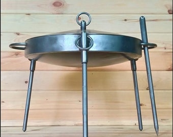 Lagerfeuer Pfanne Wok 16 "/ 20" Zum Grillen mit Deckel, der als Teller oder als zweite Bratpfanne verwendet werden kann