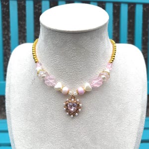 HANDMADE Gold Pink Simplistic Choker Heart Pendant Cute Accessories