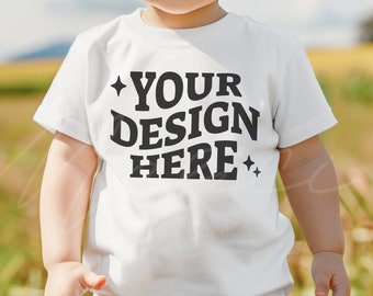 Baby White Tshirt Mockup, Gildan G500B White T-shirt Mock-up, Toddler Model Outdoor Mock up, Child Lifestyle Blank Tee Mockup Template